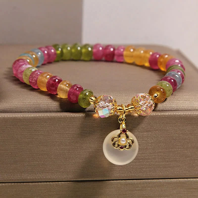 Buddha Stones Pulsera de sabiduría de calcedonia y turmalina multicolor natural - image 2