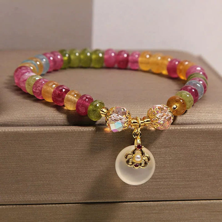 Buddha Stones Pulsera de sabiduría de calcedonia y turmalina multicolor natural - image 2