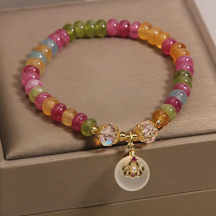 Buddha Stones Pulsera de sabiduría de calcedonia y turmalina multicolor natural - image 3