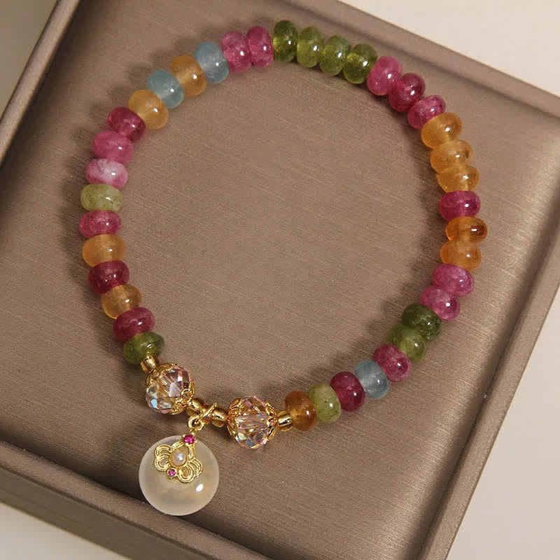 Buddha Stones Pulsera de sabiduría de calcedonia y turmalina multicolor natural - image 7
