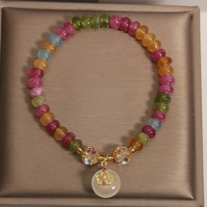 Buddha Stones Pulsera de sabiduría de calcedonia y turmalina multicolor natural - image 4