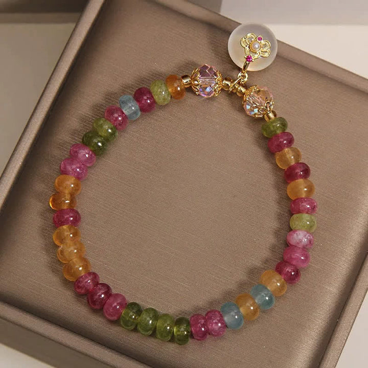 Buddha Stones Pulsera de sabiduría de calcedonia y turmalina multicolor natural - image 8