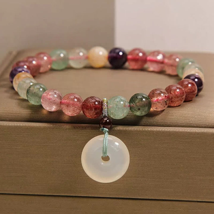 Buddha Stones Pulsera de la paz con hebilla de calcedonia y cuarzo fresa - Cuarzo fresa (Amor ♥ Sanación) - image 0