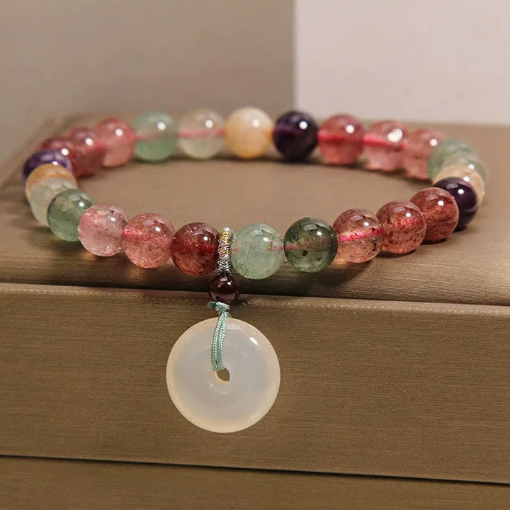 Buddha Stones Pulsera de la paz con hebilla de calcedonia y cuarzo fresa - image 1