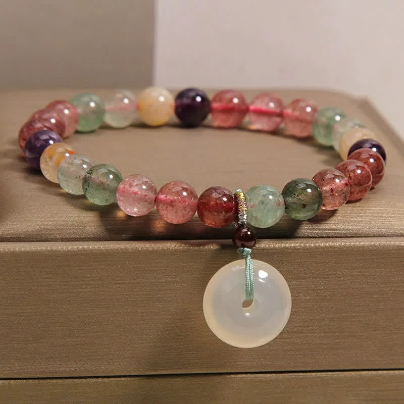 Buddha Stones Pulsera de la paz con hebilla de calcedonia y cuarzo fresa - image 2