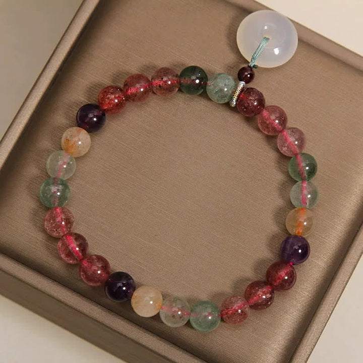 Buddha Stones Pulsera de la paz con hebilla de calcedonia y cuarzo fresa - image 8