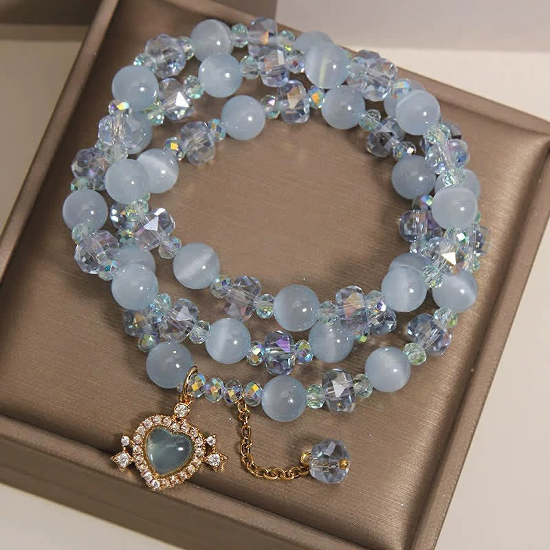 Buddha Stones Pulsera de confianza de triple vuelta con corazón de ojo de gato azul - image 7