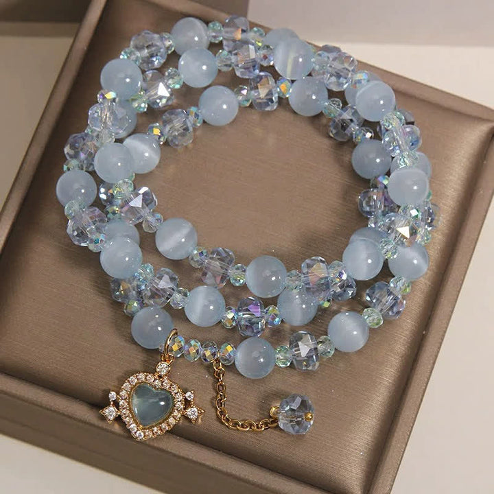 Buddha Stones Pulsera de confianza de triple vuelta con corazón de ojo de gato azul - image 7