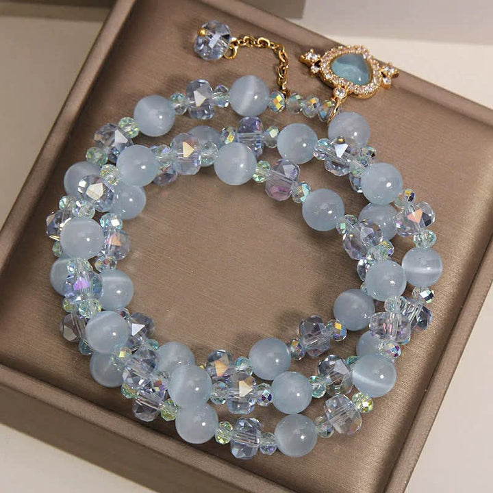 Buddha Stones Pulsera de confianza de triple vuelta con corazón de ojo de gato azul - image 4