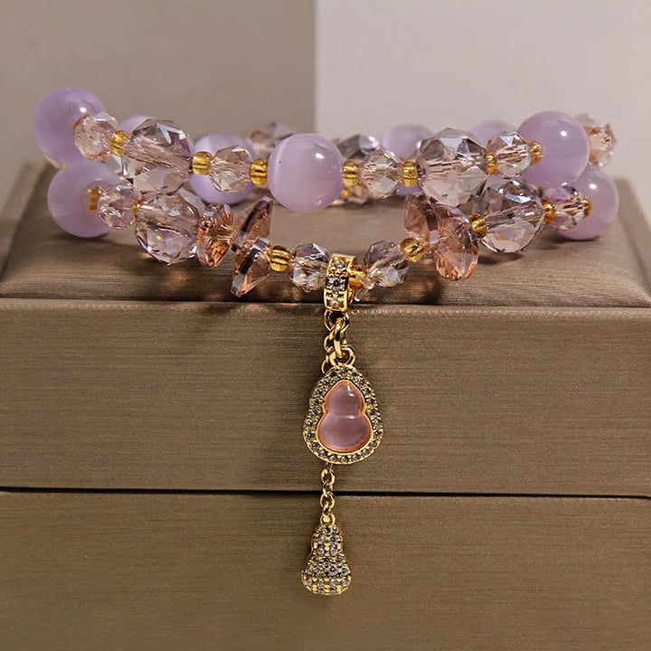 Buddha Stones Pulsera de cuentas de doble capa con colgante de calabaza ojo de gato - Ojo de gato morado - image 9