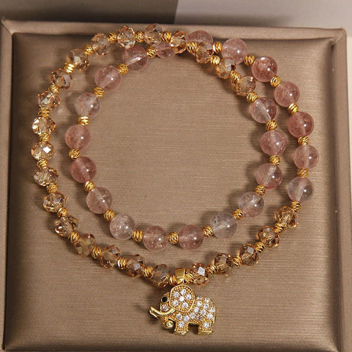 Buddha Stones Pulsera curativa de elefante con cuarzo fresa de doble vuelta - image 8