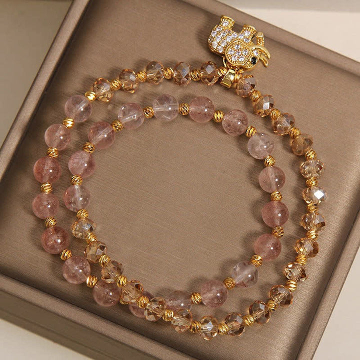 Buddha Stones Pulsera curativa de elefante con cuarzo fresa de doble vuelta - image 3