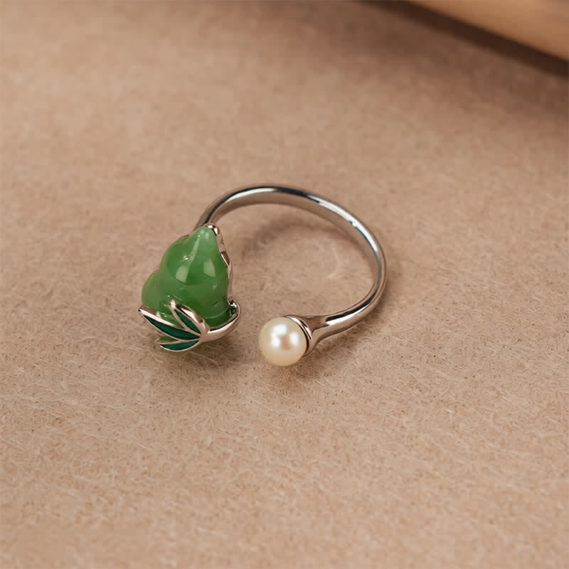 Buddha Stones Anillo ajustable con forma de hoja de perla y calabaza de aventurina verde. - image 2