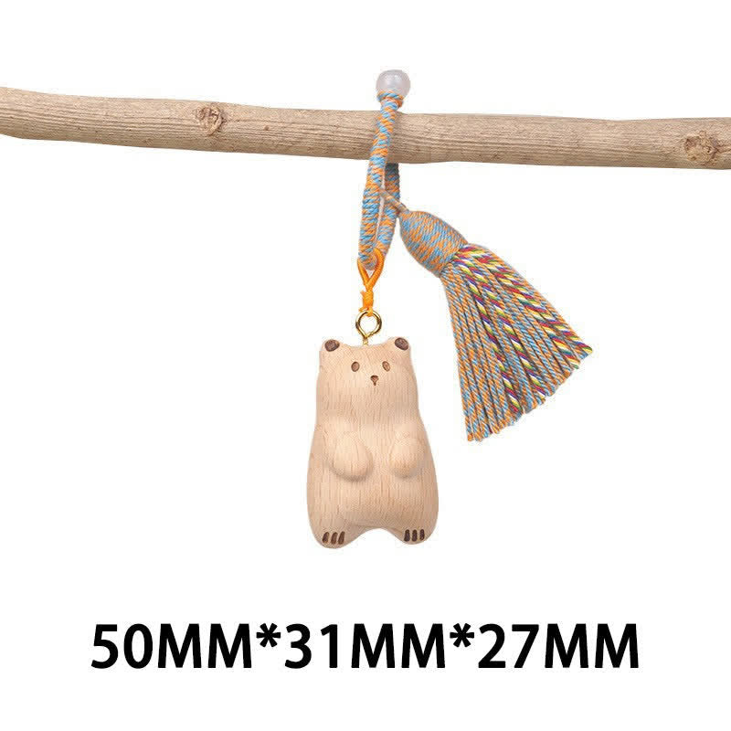 Buddha Stones Llaveros con borla de gato de la suerte, tallados a mano en madera clara. - Oso de peluche azul - image 30