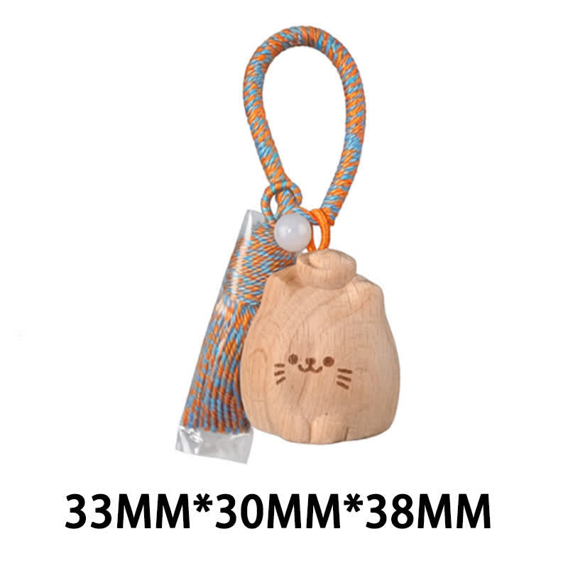 Buddha Stones Llaveros con borla de gato de la suerte, tallados a mano en madera clara. - Gato Lingote Azul - image 32