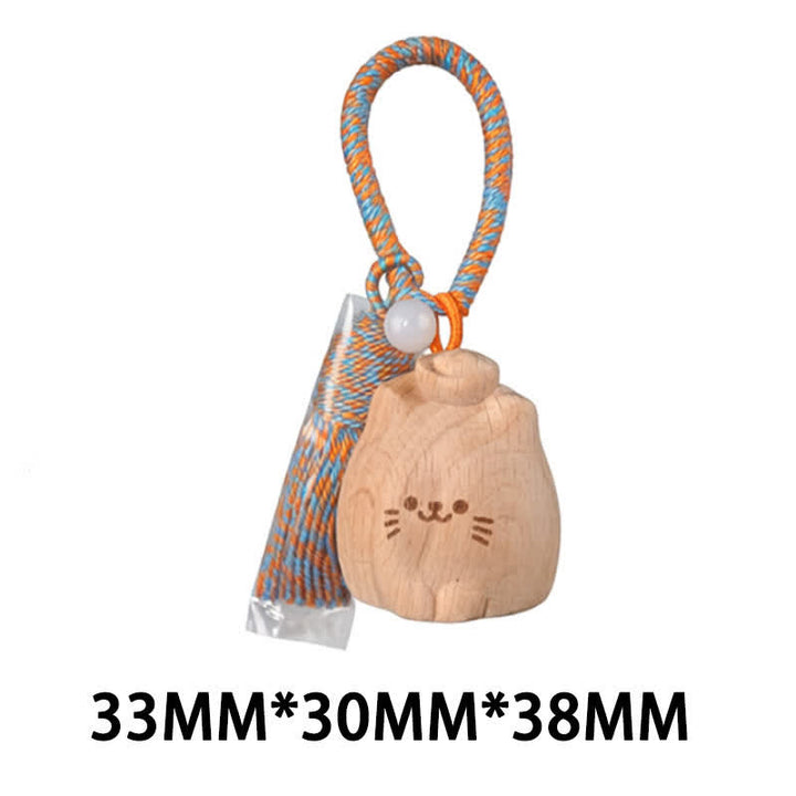 Buddha Stones Llaveros con borla de gato de la suerte, tallados a mano en madera clara. - Gato Lingote Azul - image 32