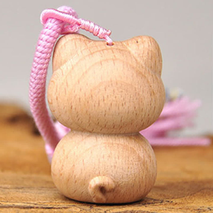 Buddha Stones Llaveros con borla de gato de la suerte, tallados a mano en madera clara. - image 13