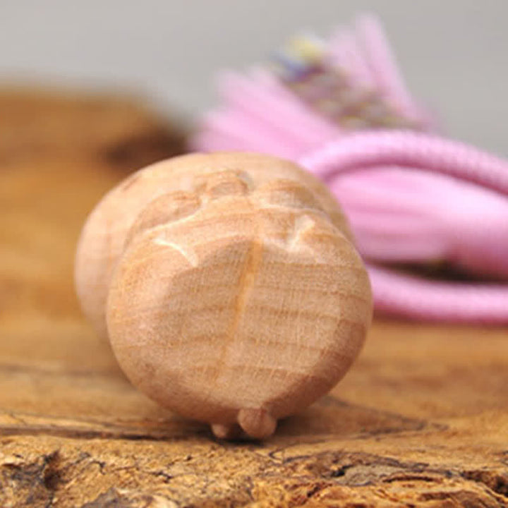 Buddha Stones Llaveros con borla de gato de la suerte, tallados a mano en madera clara. - image 14