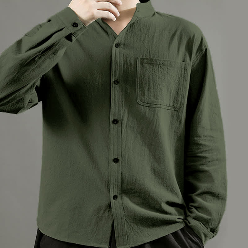 Camisa de manga larga para hombre Buddha Stones con bolsillo y cuello alto, cómoda. - image 2