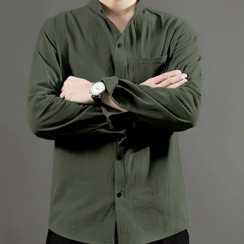 Camisa de manga larga para hombre Buddha Stones con bolsillo y cuello alto, cómoda. - image 6