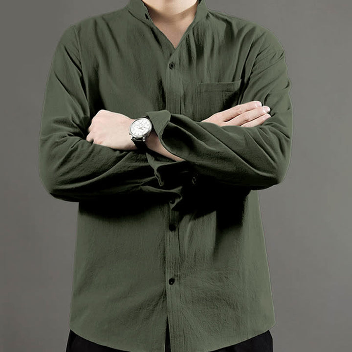 Camisa de manga larga para hombre Buddha Stones con bolsillo y cuello alto, cómoda. - image 6