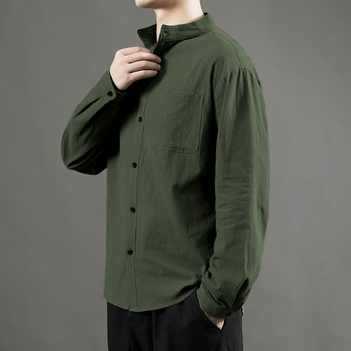 Camisa de manga larga para hombre Buddha Stones con bolsillo y cuello alto, cómoda. - image 5