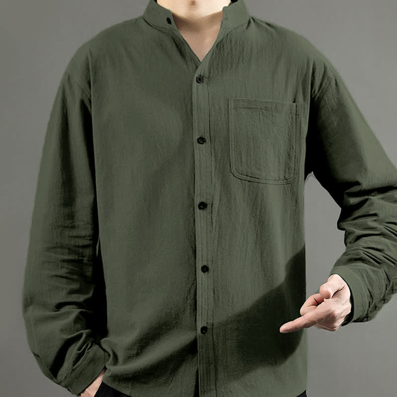 Camisa de manga larga para hombre Buddha Stones con bolsillo y cuello alto, cómoda. - image 7