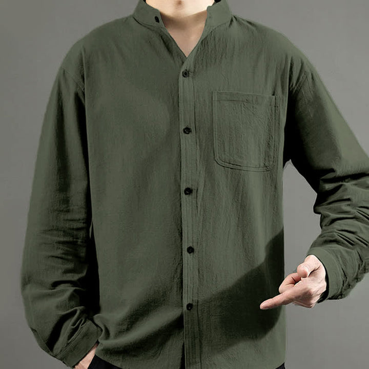 Camisa de manga larga para hombre Buddha Stones con bolsillo y cuello alto, cómoda. - image 7