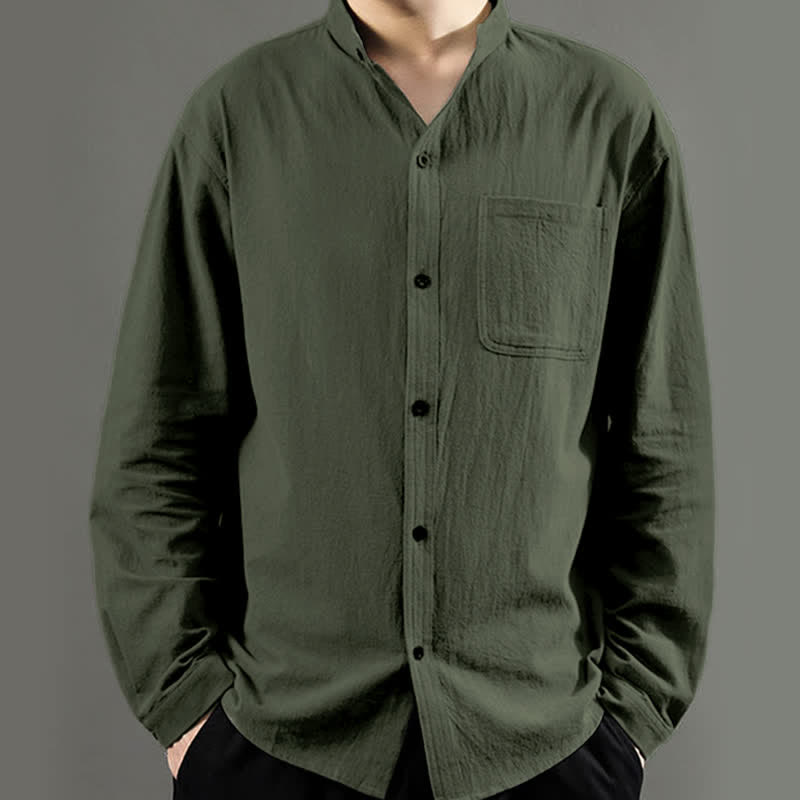 Camisa de manga larga para hombre Buddha Stones con bolsillo y cuello alto, cómoda. - image 1