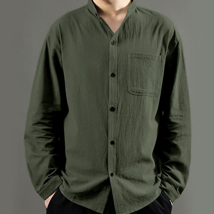 Camisa de manga larga para hombre Buddha Stones con bolsillo y cuello alto, cómoda. - image 1