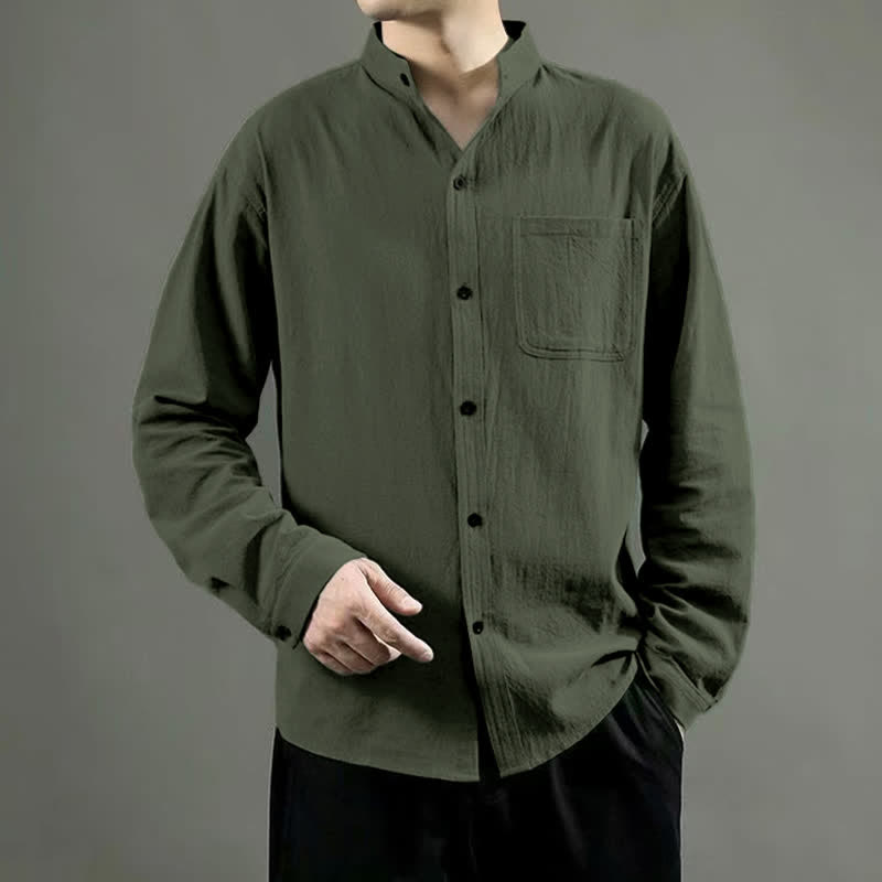 Camisa de manga larga para hombre Buddha Stones con bolsillo y cuello alto, cómoda. - Verde oliva - US/UK/AU46, EU56 (5XL) - image 0