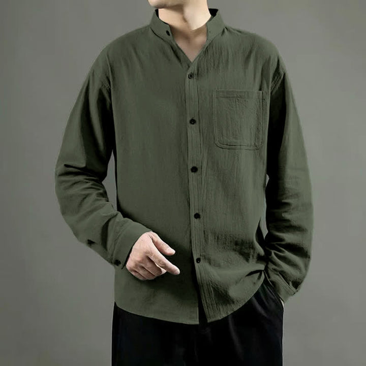 Camisa de manga larga para hombre Buddha Stones con bolsillo y cuello alto, cómoda. - Verde oliva - US/UK/AU46, EU56 (5XL) - image 0