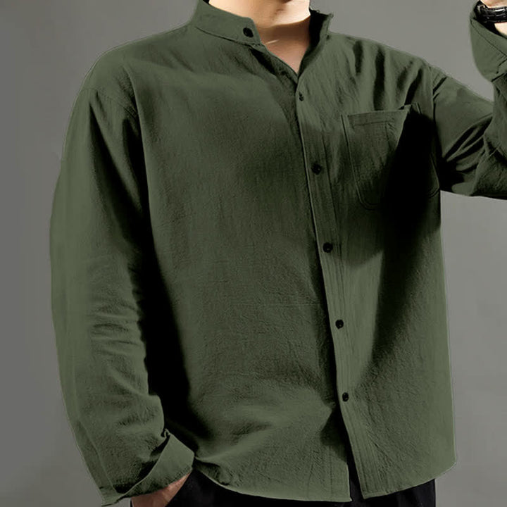 Camisa de manga larga para hombre Buddha Stones con bolsillo y cuello alto, cómoda. - image 4