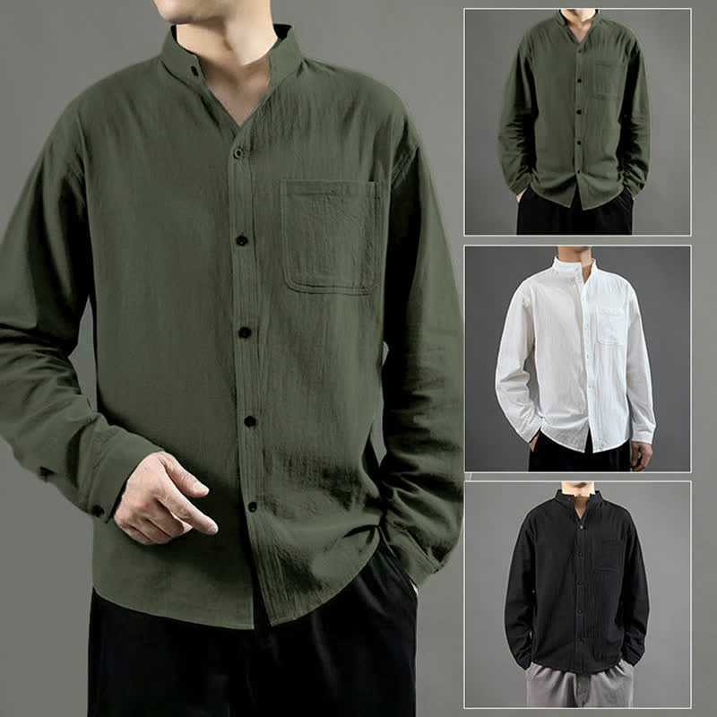 Camisa de manga larga para hombre Buddha Stones con bolsillo y cuello alto, cómoda. - image 8