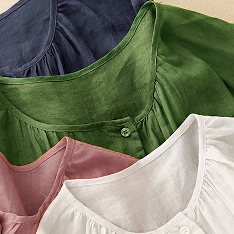 Camisa de mujer con cuello redondo, botones y manga tres cuartos, diseño de Buddha Stones - image 28