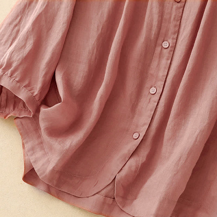 Camisa de mujer con cuello redondo, botones y manga tres cuartos, diseño de Buddha Stones - image 8