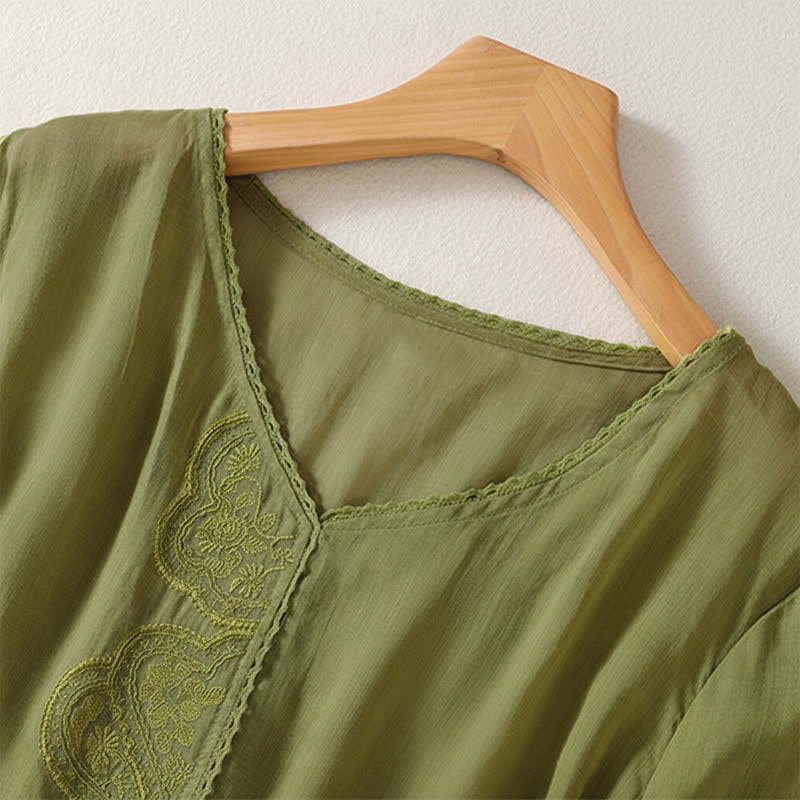 Camiseta de manga corta con cuello en V y estampado informal de Buddha Stones para mujer. - image 18
