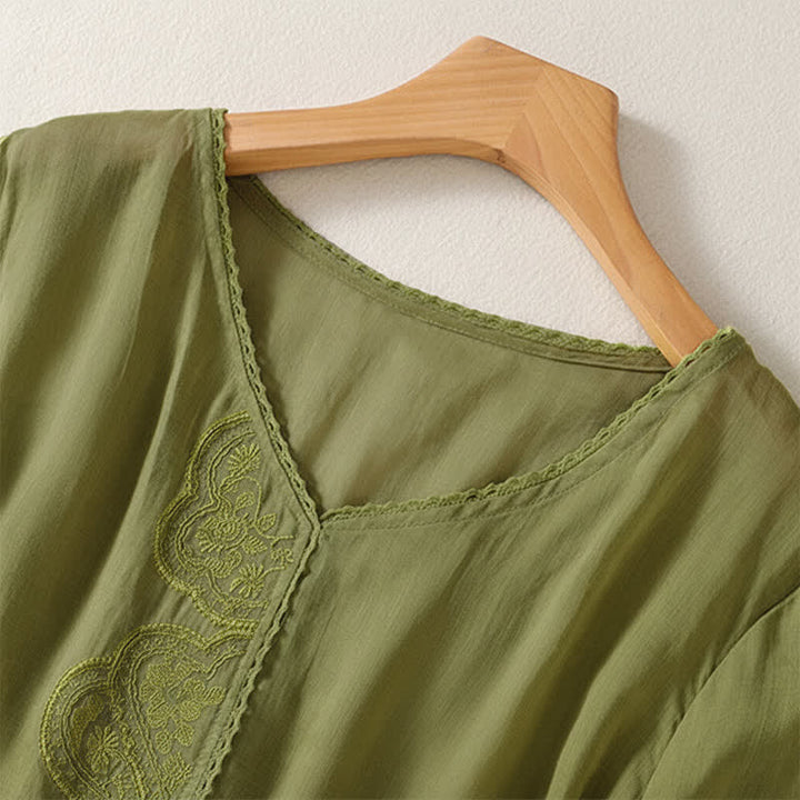 Camiseta de manga corta con cuello en V y estampado informal de Buddha Stones para mujer. - image 18