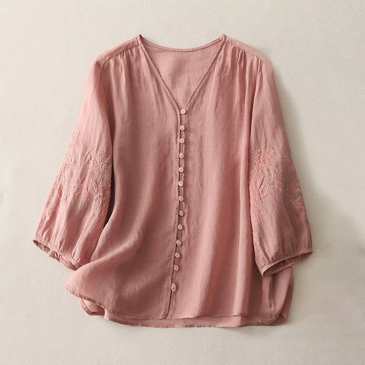 Camisa de mujer con botones y bordado de Buddha Stones - Salmón claro - US8-10，UK/AU12-14，EU40-42 (2XL) - image 21