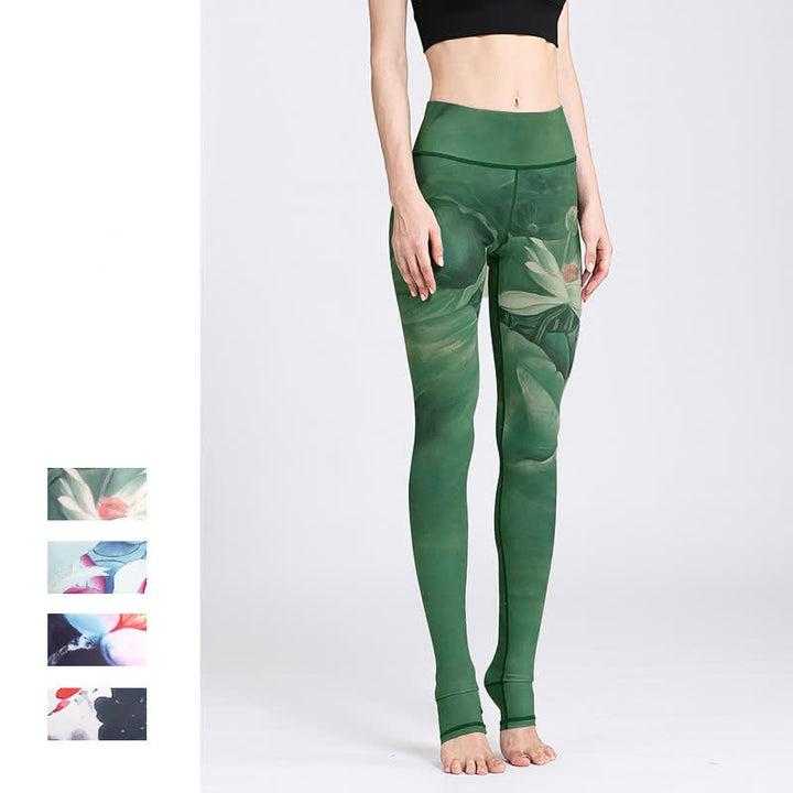 Pantalones deportivos con estampado de flores de loto y Buddha Stones, leggings de yoga para mujer. - image 6