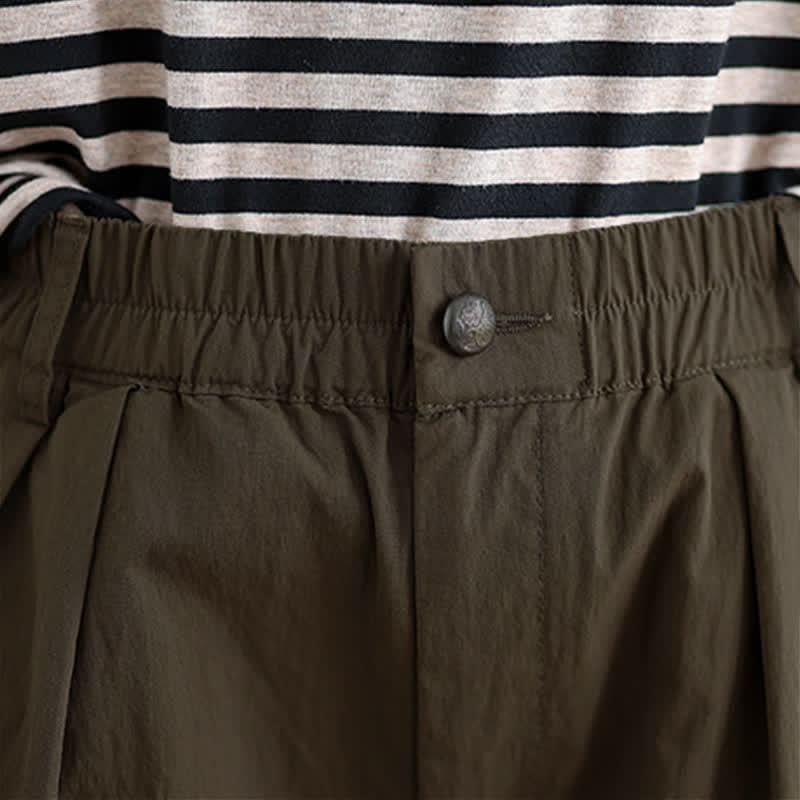 Pantalones casuales de mujer Buddha Stones de color liso con cintura elástica y botones en la parte superior, con bolsillos - image 6