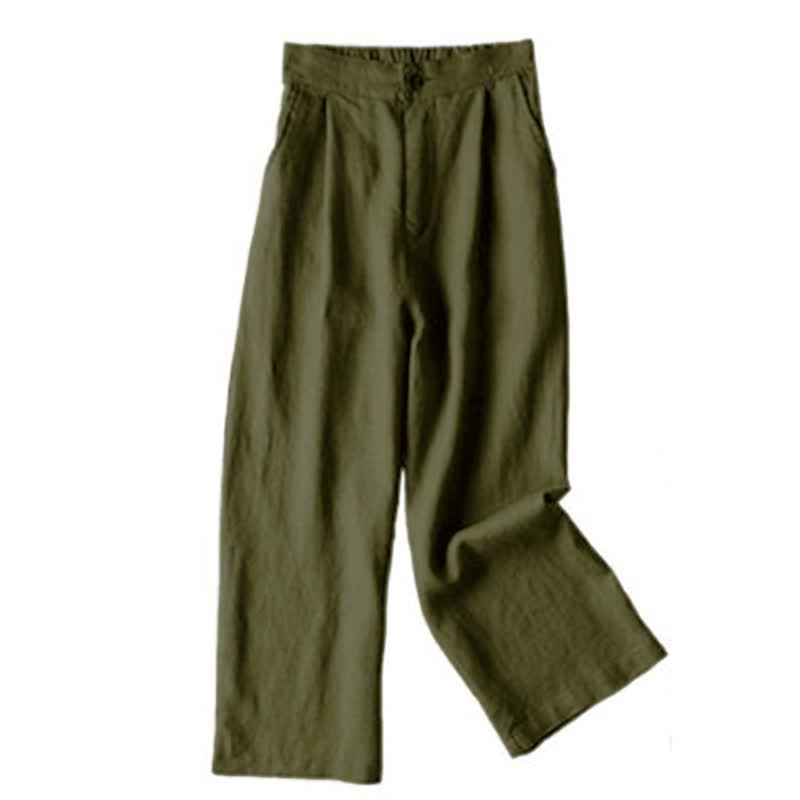 Pantalones de mujer Buddha Stones Commute de color liso, largo 7-8, pierna ancha con bolsillos. - Verde oliva oscuro - US12, UK/AU16, EU44 (3XL) - image 18