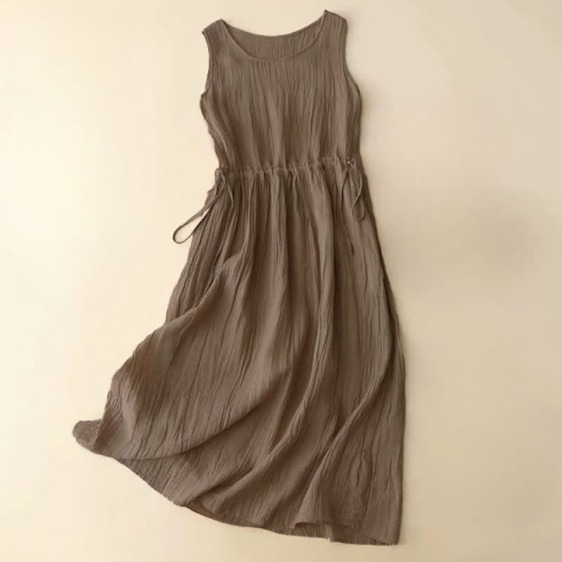 Vestido midi informal sin mangas con bolsillos, estampado Buddha Stones , hecho a mano, con cordón ajustable en la cintura. - BurlyWood - US8-10，UK/AU12-14，EU40-42 (2XL) - image 0