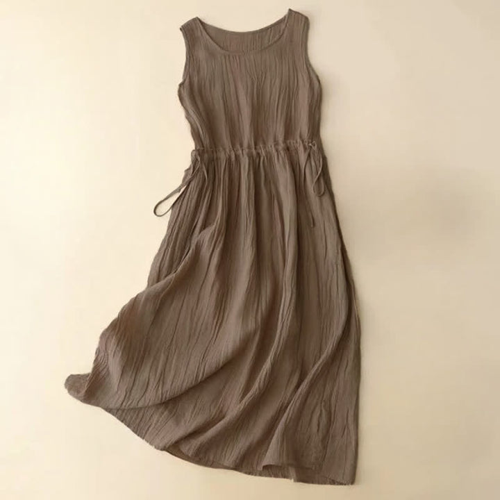 Vestido midi informal sin mangas con bolsillos, estampado Buddha Stones , hecho a mano, con cordón ajustable en la cintura. - BurlyWood - US8-10，UK/AU12-14，EU40-42 (2XL) - image 0