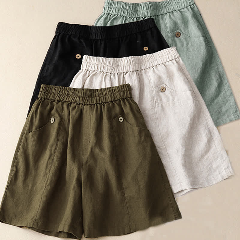 Pantalones cortos casuales de verano para mujer con botones y bolsillos , Buddha Stones . - image 26