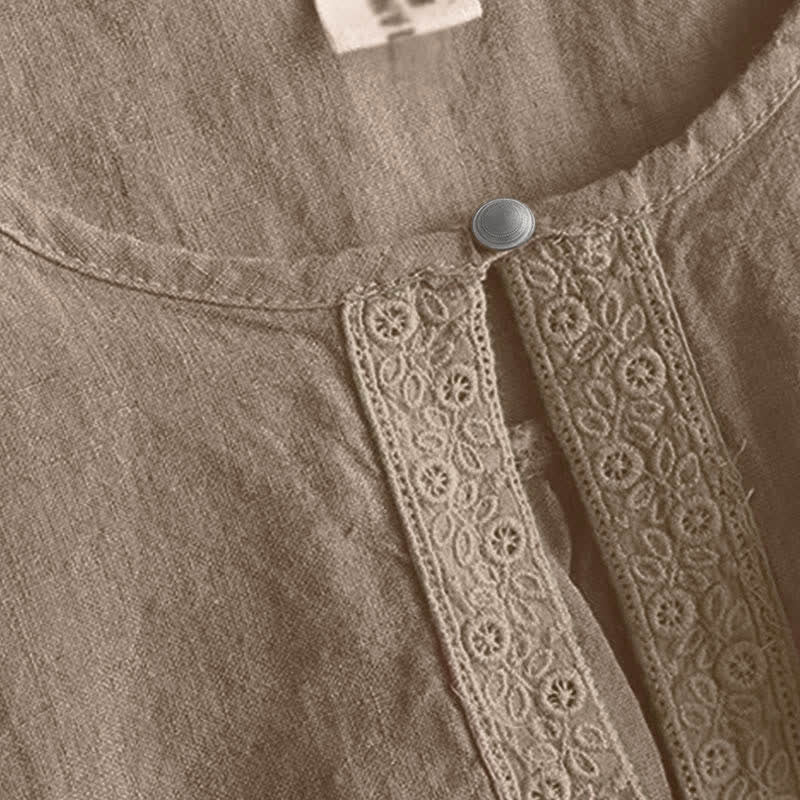 Camisa informal de manga tres cuartos con cuello redondo y diseño calado para mujer con estampado de Buddha Stones. - image 3
