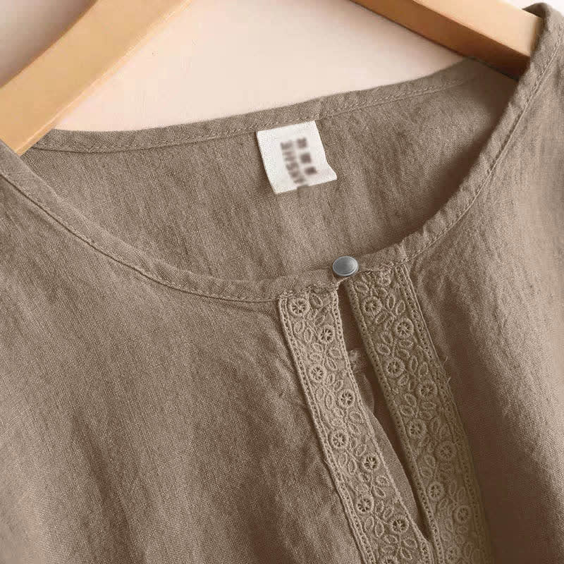 Camisa informal de manga tres cuartos con cuello redondo y diseño calado para mujer con estampado de Buddha Stones. - image 2