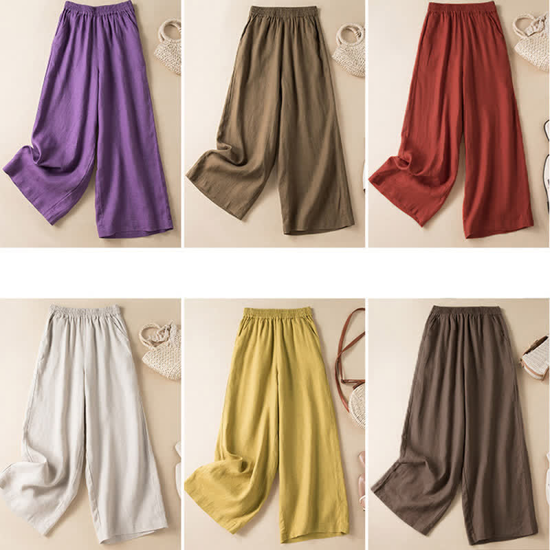 Pantalones anchos de mujer con bolsillos, de color liso y estampado de Buddha Stones. - image 31