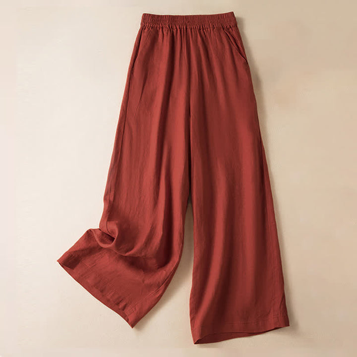 Pantalones anchos de mujer con bolsillos, de color liso y estampado de Buddha Stones. - Rojo anaranjado - US12, UK/AU16, EU44 (3XL) - image 4