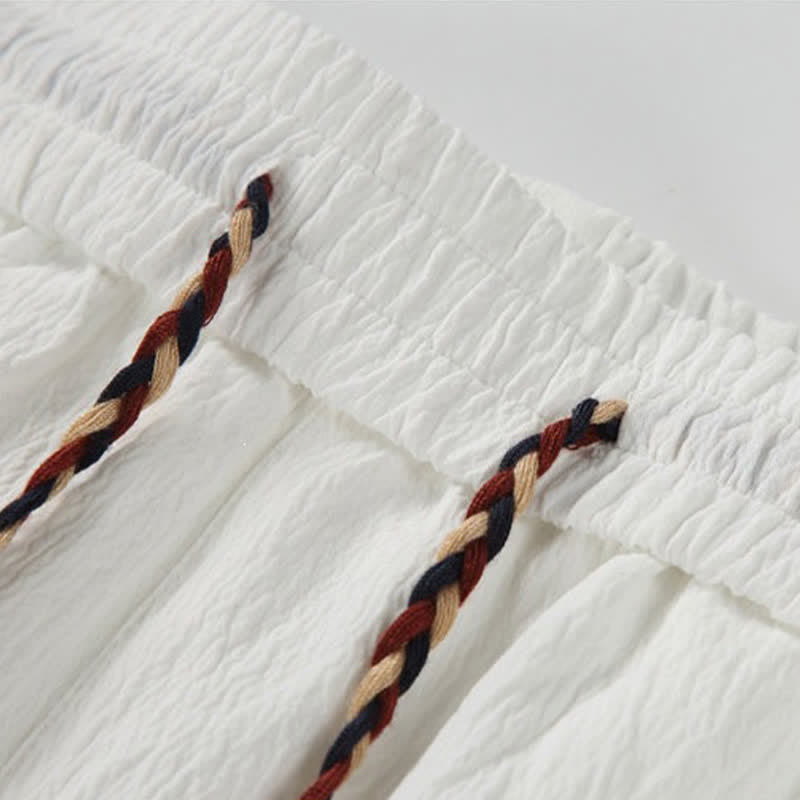 Buddha Stones Pantalones cortos de verano informales estilo Tang con bordado de grulla y nubes auspiciosas para hombre, con bolsillos. - image 9